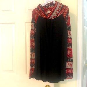 Long sleeve Cowell neck waffle sweater